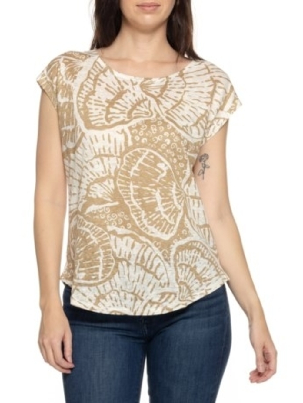 Nicole Miller New York Printed Drop Shoulder Shirt Short Sleeve Linen M